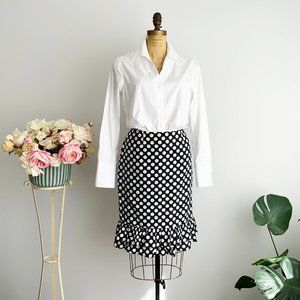 LOUBEN Black and White Dots Skirt with Ruffled Hem  Size 8